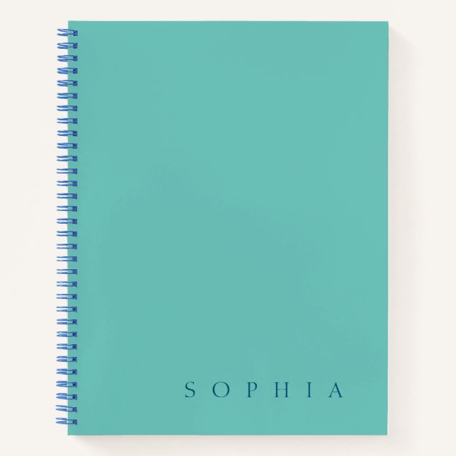 Carnet Nom personnalisé moderne Turquoise et bleu (Devant)