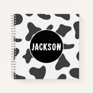 Carnet Nom personnalisé moderne vache imprimé noir blanc
