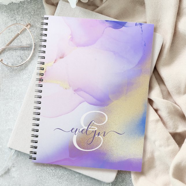 Carnet Nom personnalisé Monogram Purple Aquarelle Luxe (Créateur téléchargé)