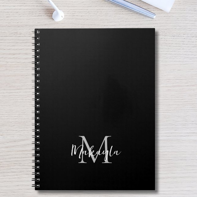 Carnet Nom personnalisé Monogramme noir (Créateur téléchargé)
