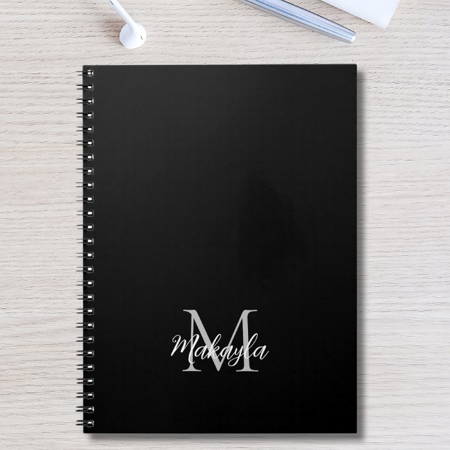 Carnet Nom personnalisé Monogramme noir (Créateur téléchargé)