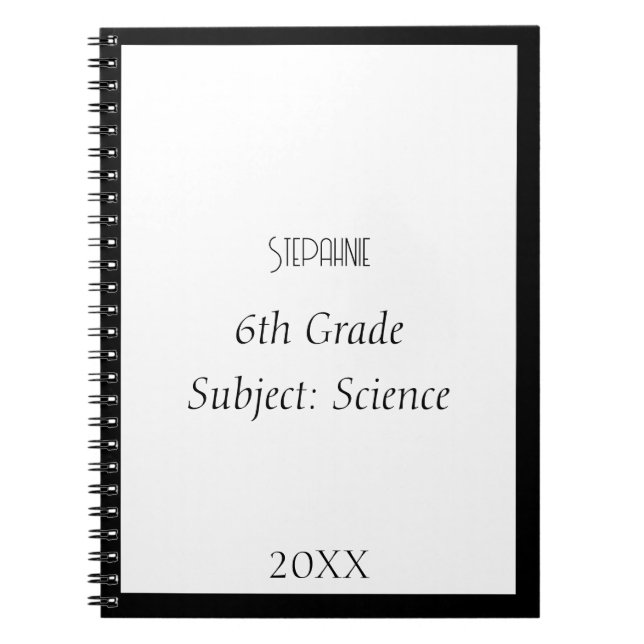 Carnet Nom personnalisé Monogramme Noir Blanc Personnalis (Devant)