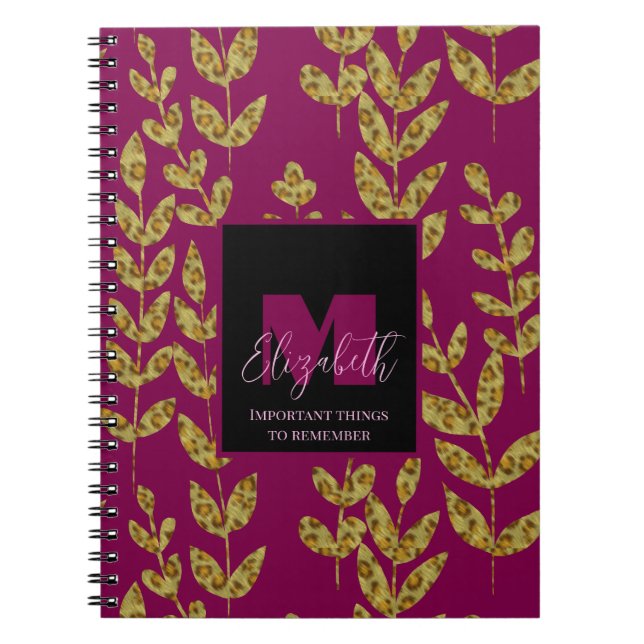 Carnet Nom personnalisé monogramme rose vin botanique léo (Devant)
