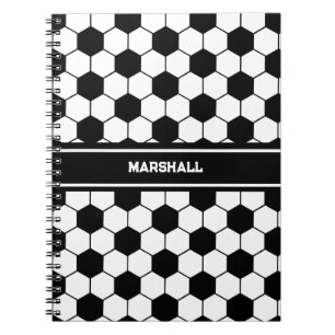 Carnet Nom personnalisé motif de balle de football noir e