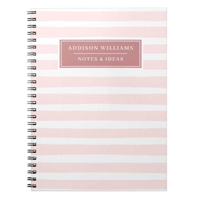Carnet Nom personnalisé Motif de bande blanche rose (Devant)