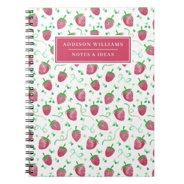 Carnet Nom personnalisé Motif de fraises (Devant)