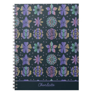 Carnet Nom personnalisé motif floral coloré