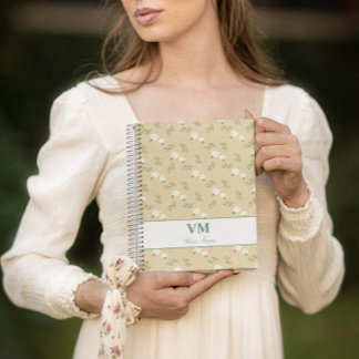 Carnet nom personnalisé motif floral monogramme élégant