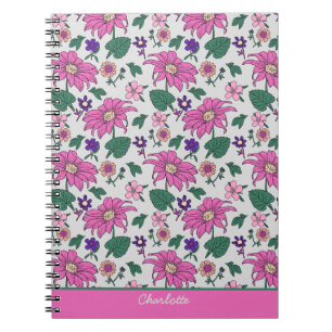 Carnet Nom personnalisé motif floral rose transparent