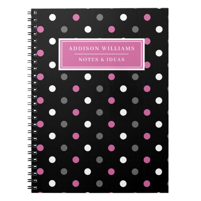 Carnet Nom personnalisé Motif Pink Black Polka (Devant)