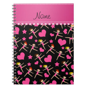 Carnet Nom personnalisé noir fille gymnaste coeur étoiles