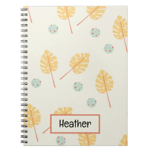 Carnet Nom personnalisé orange feuille tropicale crème