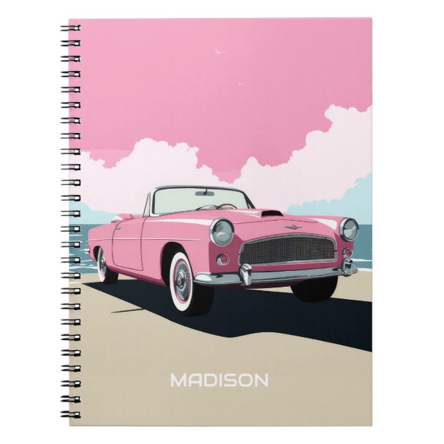 Carnet Nom personnalisé Pink Classic Car (Devant)