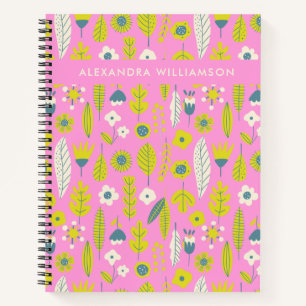Carnet Nom personnalisé Pink Floral School Office Cute