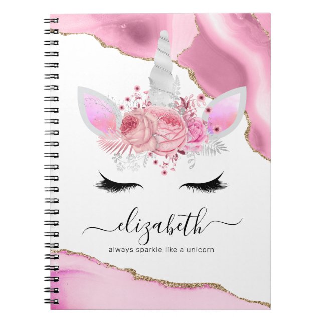 Carnet Nom personnalisé Pink Unicorn (Devant)