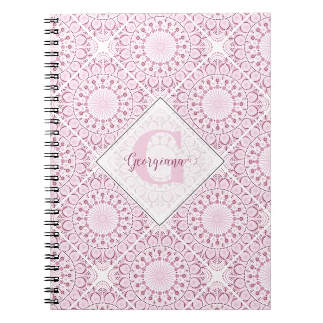 Carnet Nom personnalisé Pretty Rose Confetti Lace Mandala (Devant)