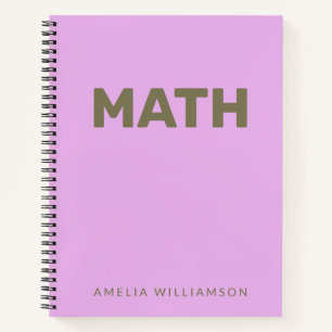 Carnet Nom personnalisé Purple School Sujet Math Lilac