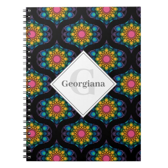 Carnet Nom personnalisé Rainbow Floral Fountain Mid Mod O (Devant)
