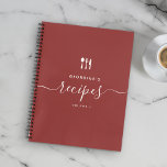 Carnet Nom personnalisé Recette de script élégant moderne<br><div class="desc">Ajoutez votre nom et votre numéro de volume et faites de cet élégant livre de recettes minimaliste une inspiration personnelle pour toute votre cuisine. Écriture élégante en lettré à la main et typographie de tons de rouille vintage avec conception de cuisine font de ce livre de cuisine un complément magnifique...</div>