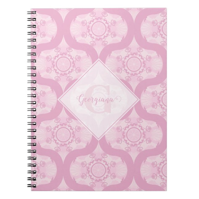 Carnet Nom Personnalisé Retro 1970 Preppy In Pink Mandala (Devant)