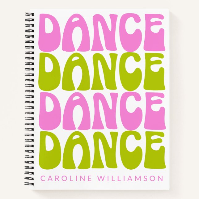 Carnet Nom personnalisé Retro Danseur Danse Rose Vert (Devant)