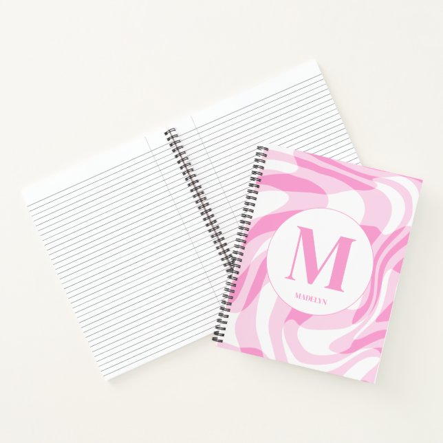 Carnet Nom personnalisé rose blanc élégant (Intérieur)