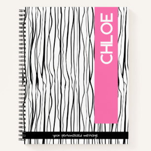 Carnet Nom personnalisé rose et noir moderne