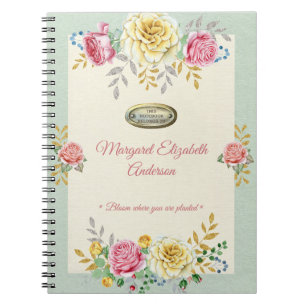 Carnet Nom personnalisé Rose Floral Gold Devis
