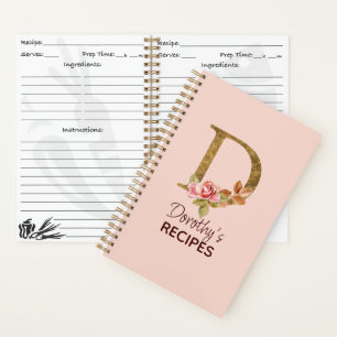Carnet Nom personnalisé Roses roses blush Or Lettre D Rec