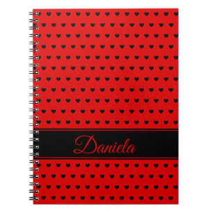 Carnet Nom personnalisé - Rouge avec coeur noir