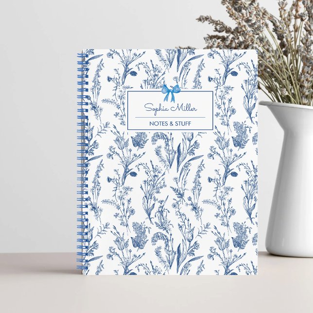 Carnet Nom personnalisé Rustique Blue Floral (Créateur téléchargé)
