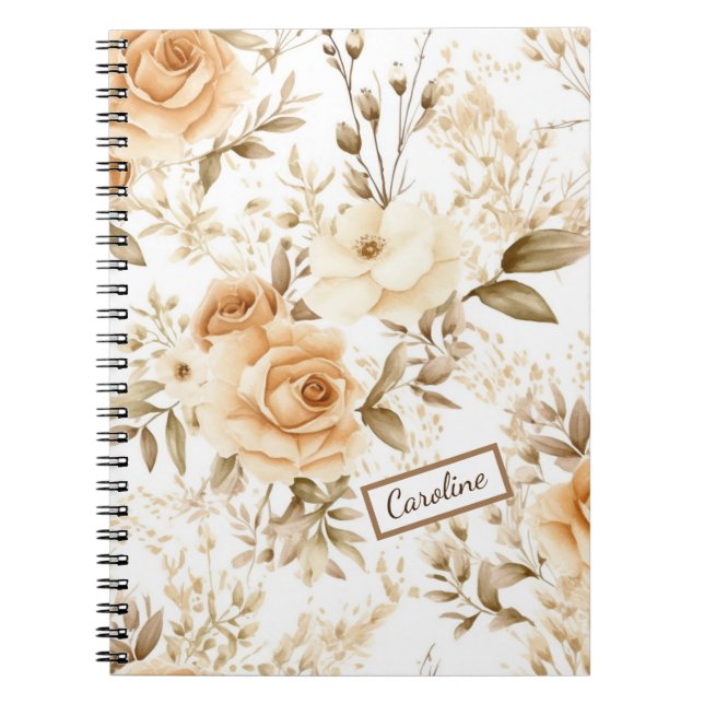 Carnet Nom personnalisé Rustique moderne Boho Roses Neutr (Devant)