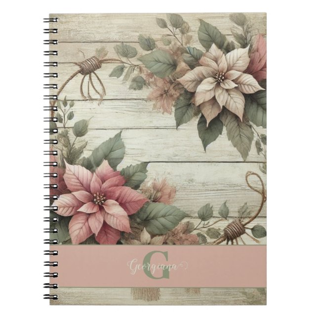 Carnet Nom Personnalisé Shabby Chic Pastel Poinsettias Ga (Devant)