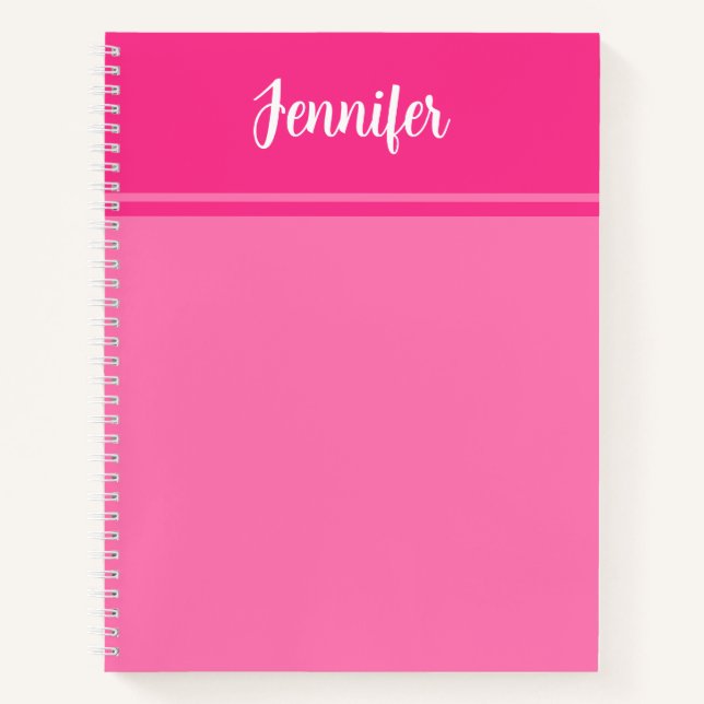 Carnet Nom personnalisé simple et joli rose chaud rayé (Devant)