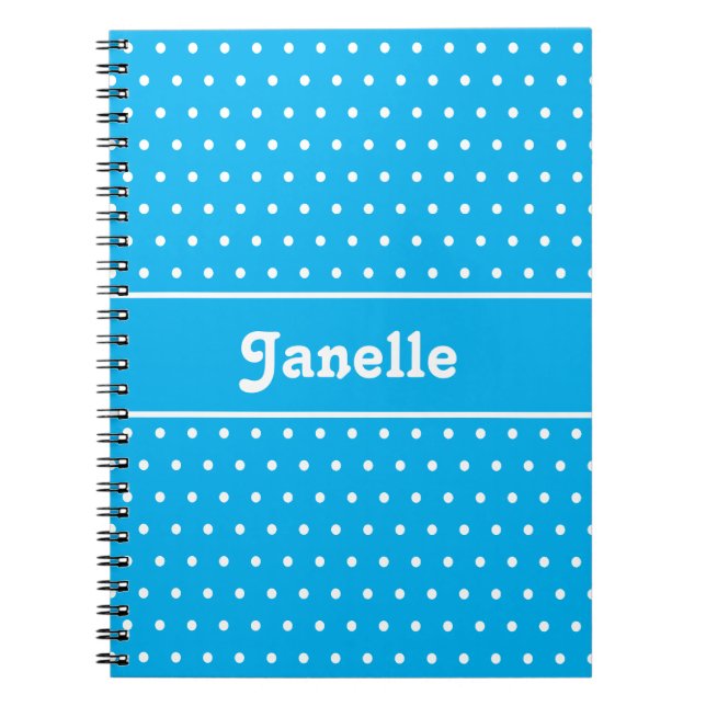 Carnet Nom personnalisé simple Polka Dot bleu et blanc (Devant)