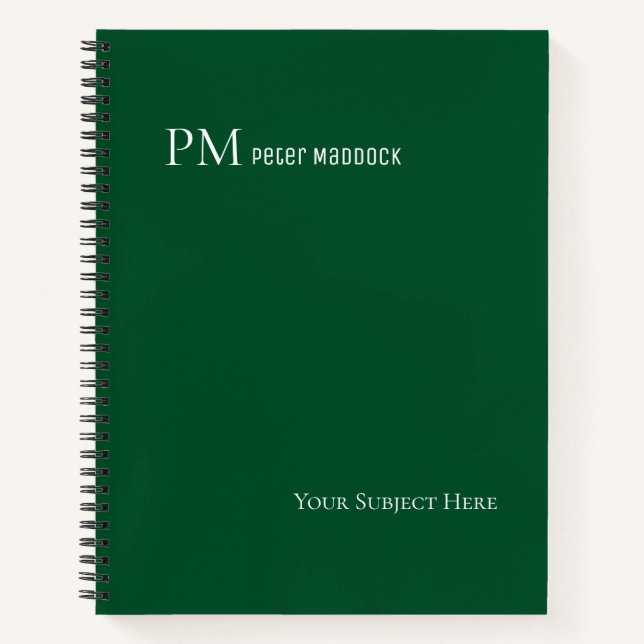 Carnet Nom personnalisé simple vert foncé (Devant)