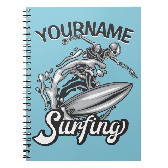 Carnet NOM personnalisé Surfer Big Wave Skeleton Surfing (Devant)