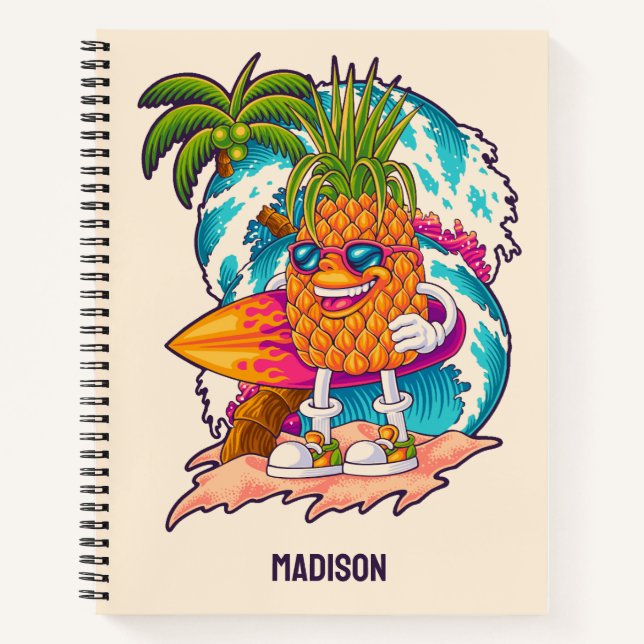 Carnet Nom personnalisé Surfing Pineapple (Devant)