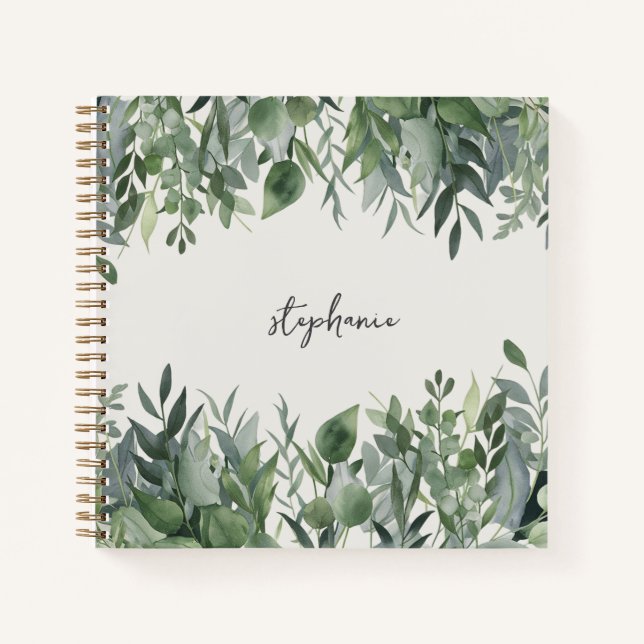 Carnet Nom personnalisé tendance Eucalyptus Vert (Devant)