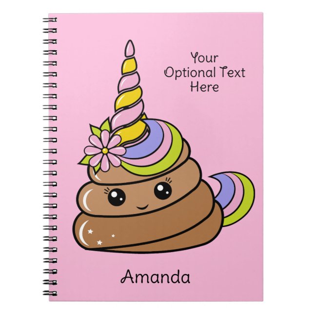 Carnet Nom personnalisé & Texte Caca de licorne (Devant)