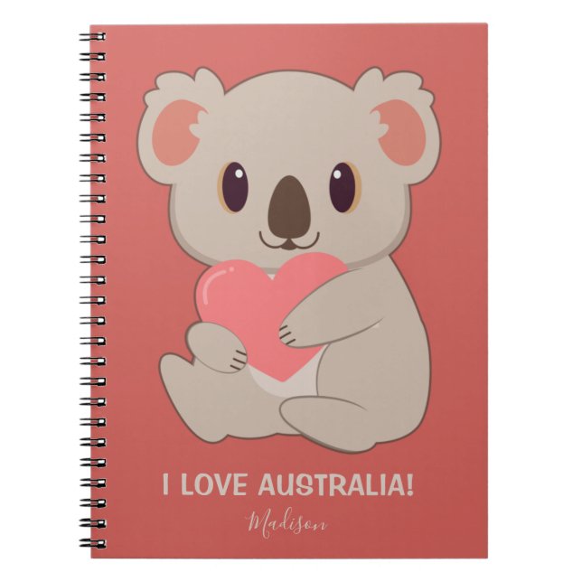 Carnet Nom personnalisé, texte et couleur amour Koala (Devant)