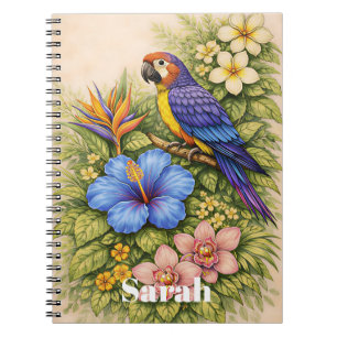 Carnet Nom personnalisé tropical rétro Miami perroquet fl