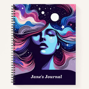 Carnet Nom Personnalisé Whimsical Cosmic Cheveux Dreamy S