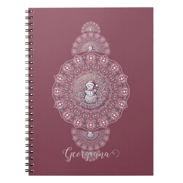 Carnet Nom Personnalisé Whimsman Snowman Ornamental Manda (Devant)
