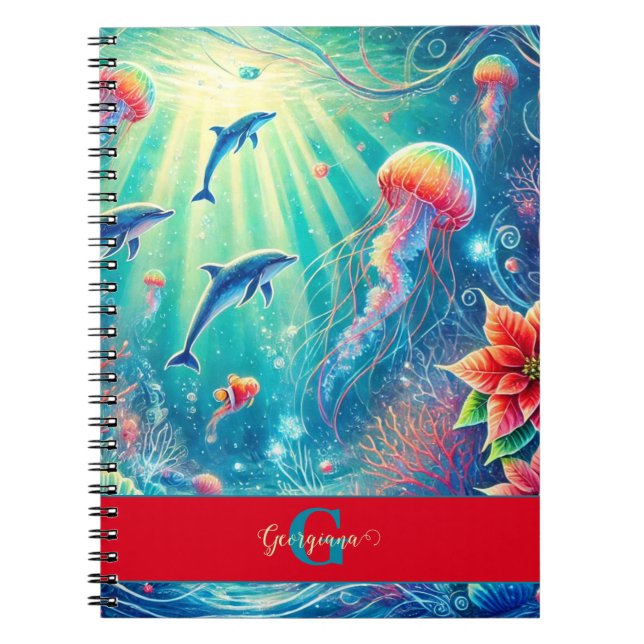 Carnet Nom Personnalisé Whimssical Floral Coral Reef Poin (Devant)
