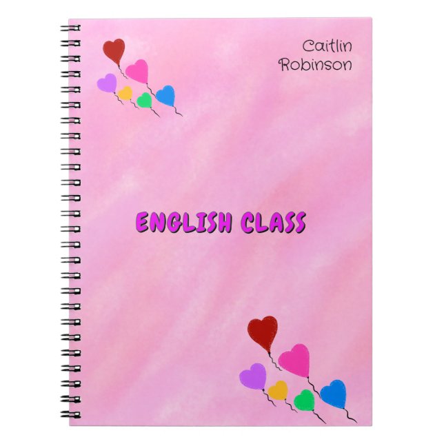 Carnet Nom Pink Watercolor Heart Ballons (Devant)