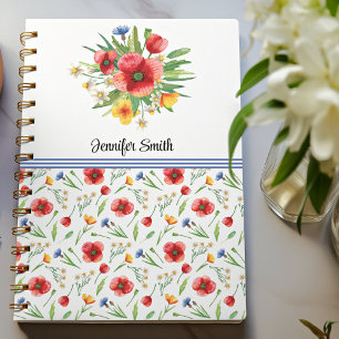 Carnet Nom, Poppies rouges, Spirale Fleur sauvage d'été