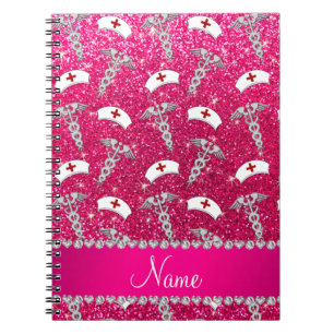 Carnet Nom rose rose parties scintillant infirmière casqu