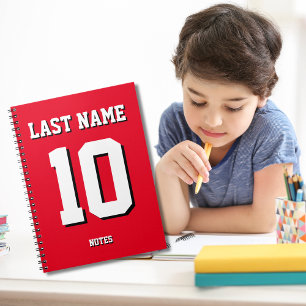 Carnet Nom rouge personnalisé Numéro de maillot sport