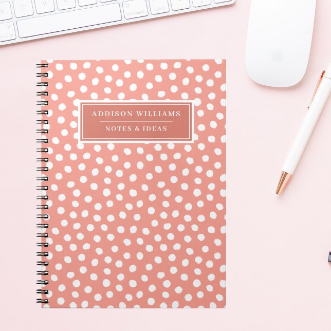 Carnet Nom unique Coral rose points blancs personnalisés (Créateur téléchargé)
